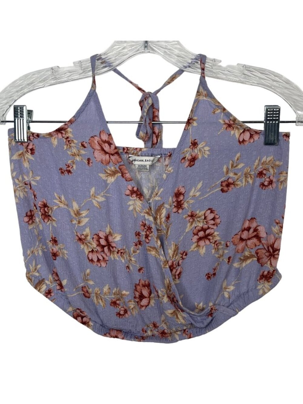 American Eagle Womens Medium Floral Halter Crop Top Purple Summer